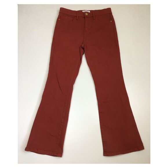 FRAME Denim Fired Brick Le Crop Mini Boot 5 Pocket Logo Hardware Jeans - Picture 1 of 10